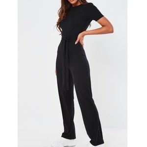 NWT-Ribbed short sleeve wide leg jumpsuit